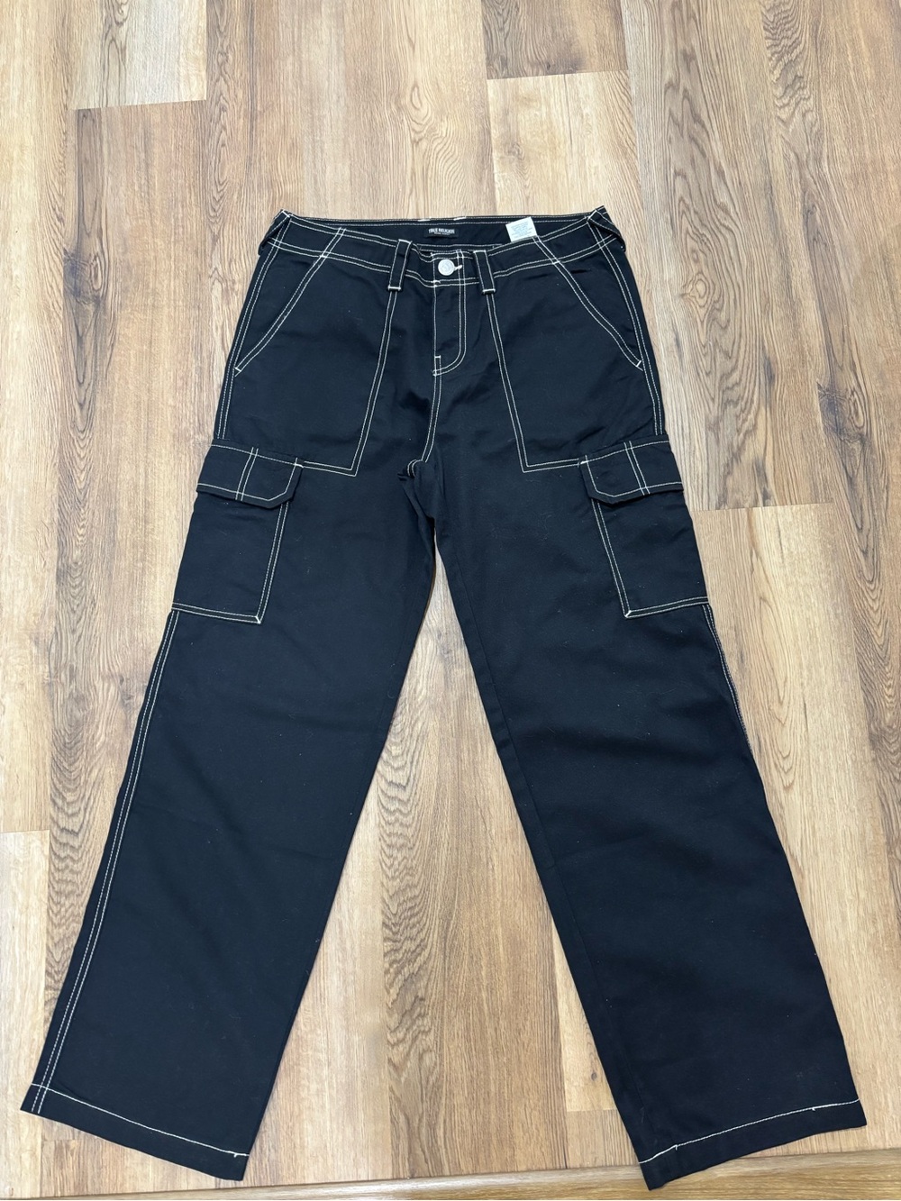 True Religion Black Cargo Jeans with Contrast Stitching